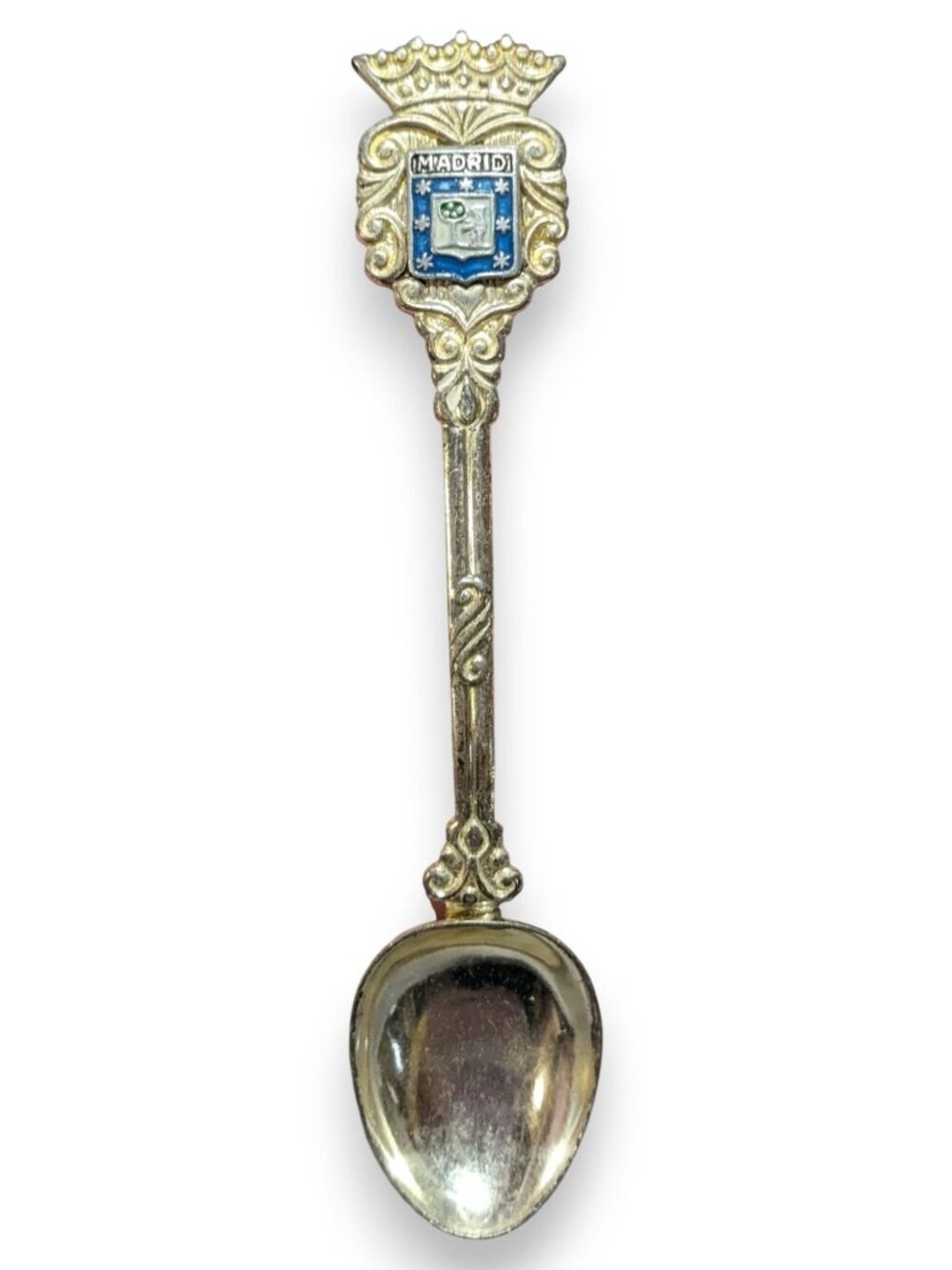 Vintage Ornate Metal Gold Tone Madrid Spain Souvenir Spoon 4 3/4 Inch